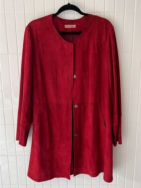 1980s Suede Jacket Made in Europe Les Tanneurs Satin Lined 80s Red Leather